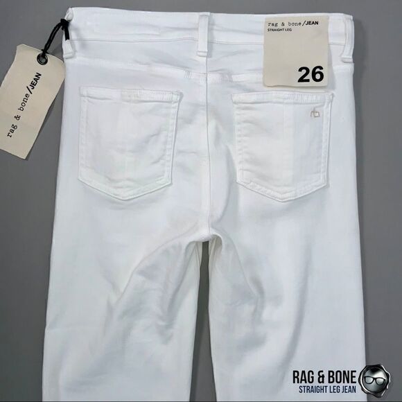 RAG & BONE STRAIGHT-LEG JEANS IN BRIGHT WHITE RAW FRAYED HEM WOMEN’S SIZE 26/2 - Picture 9 of 13